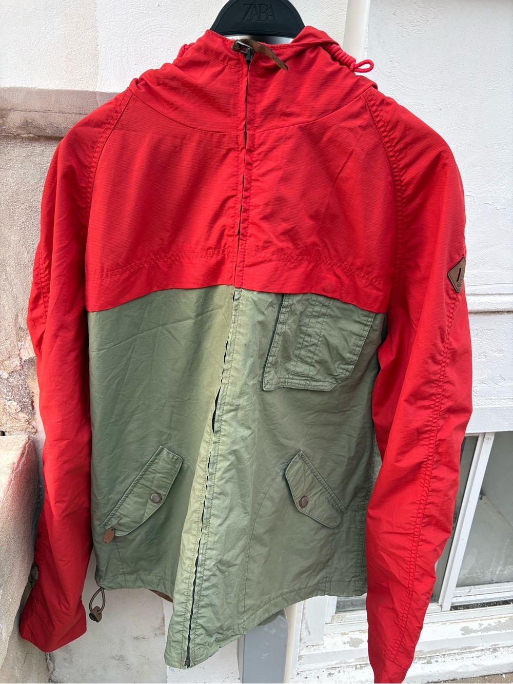 Next red Men's Two-Tone Red and Olive Hooded Jacket